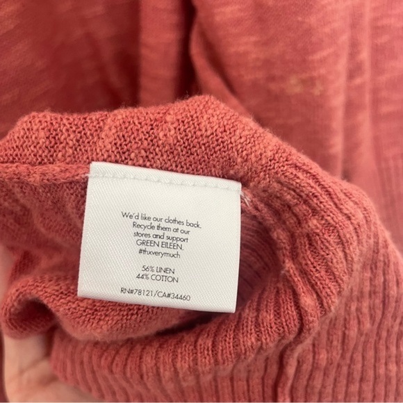 Eileen Fisher Coral Red Pink Knit Linen Blend Cardigan Sweater Size Medium - Picture 4 of 4